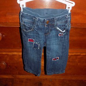 Infant Boys GAP Knit Waist Denim Jeans Sz 6-12M Holes w/ Tie Lining